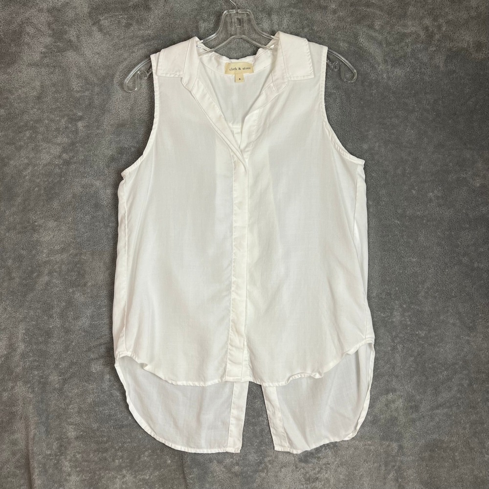 Cloth‎ & Stone Sleeveless Blouse Womens S White Split Hem Career Minimalist